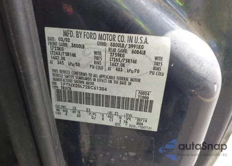 2002 Ford F-250 Lariat/Xl/Xlt from USA, damaged, VIN 1FTNX20L72EC61204